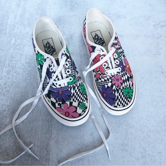 Vans Off The Wall Floral Checkerboard Lace Up Unisex Shoes Size 7 - Picture 10 of 12
